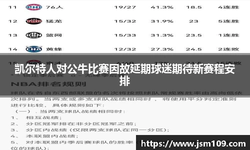 凯尔特人对公牛比赛因故延期球迷期待新赛程安排